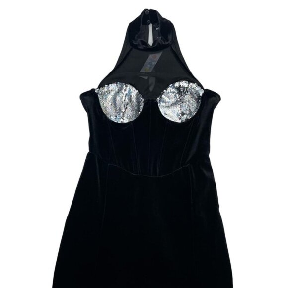 NWT BERSHKA Shimmering Sequins Velvet Mini Dress Sz XS - Picture 5 of 8